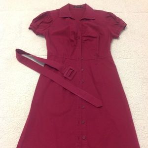 The Limited Burgundy Button Front Belted Dress
